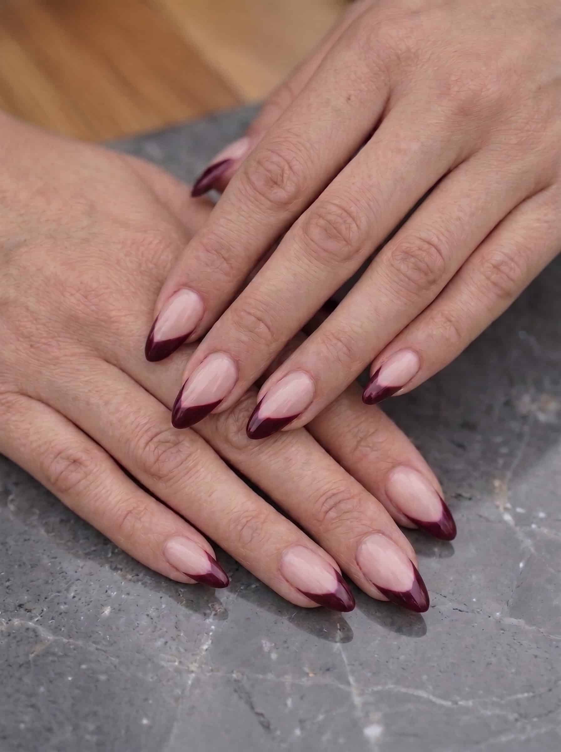 Angled Burgundy French Tips