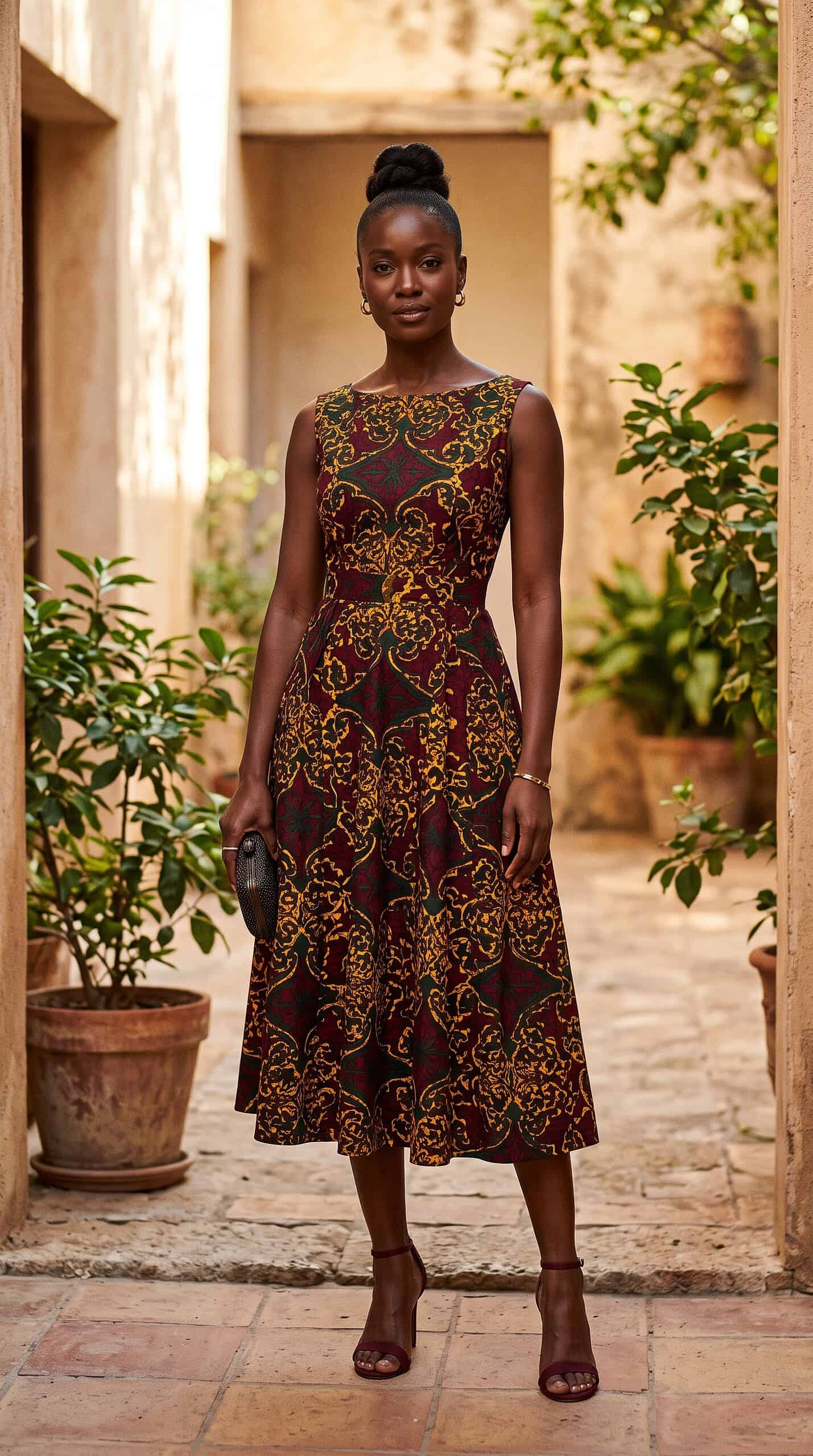 Ankara Midi Dress and Elegant Accessories