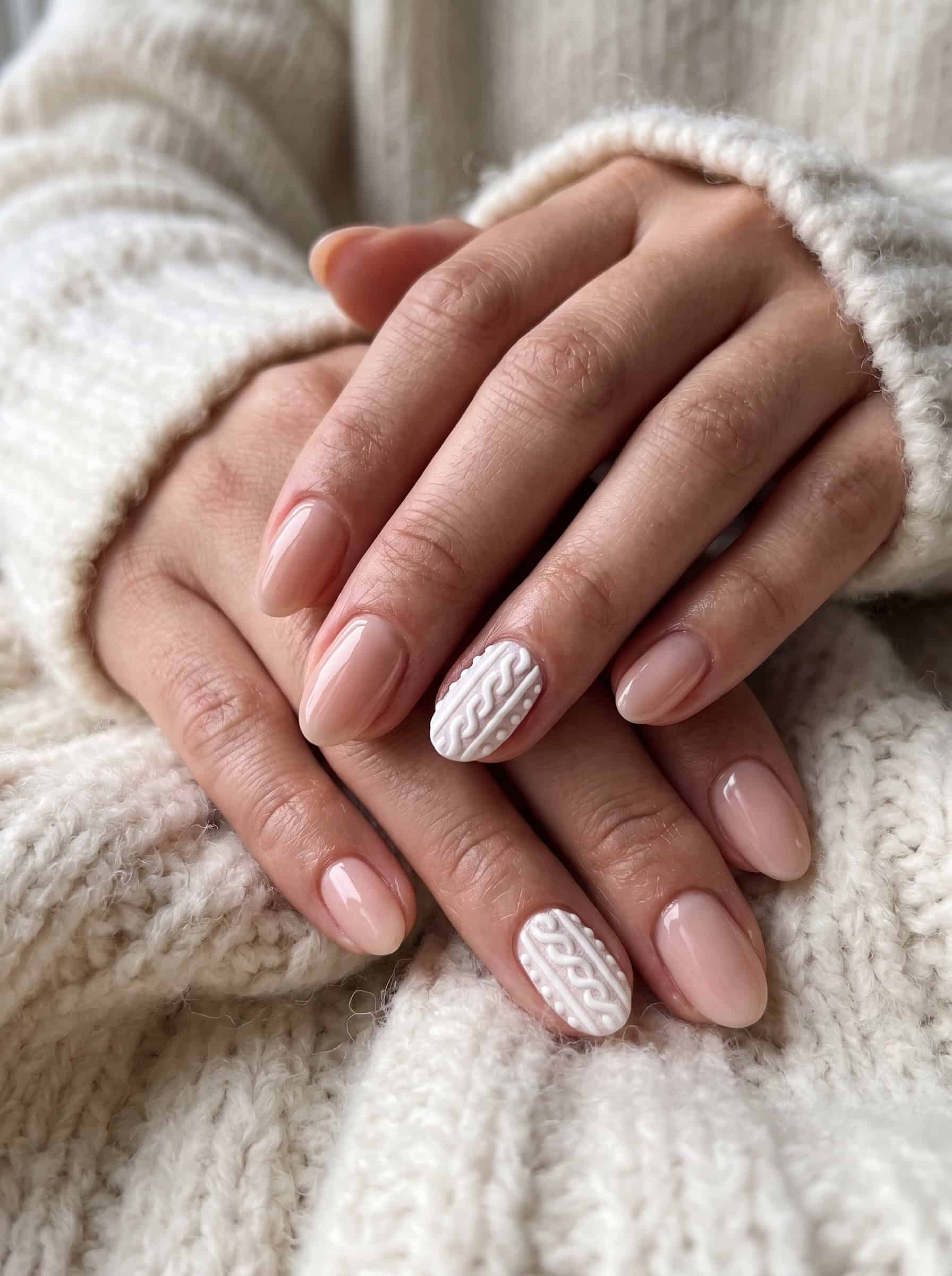 Blush Pink Nails With Candy Cane Accents