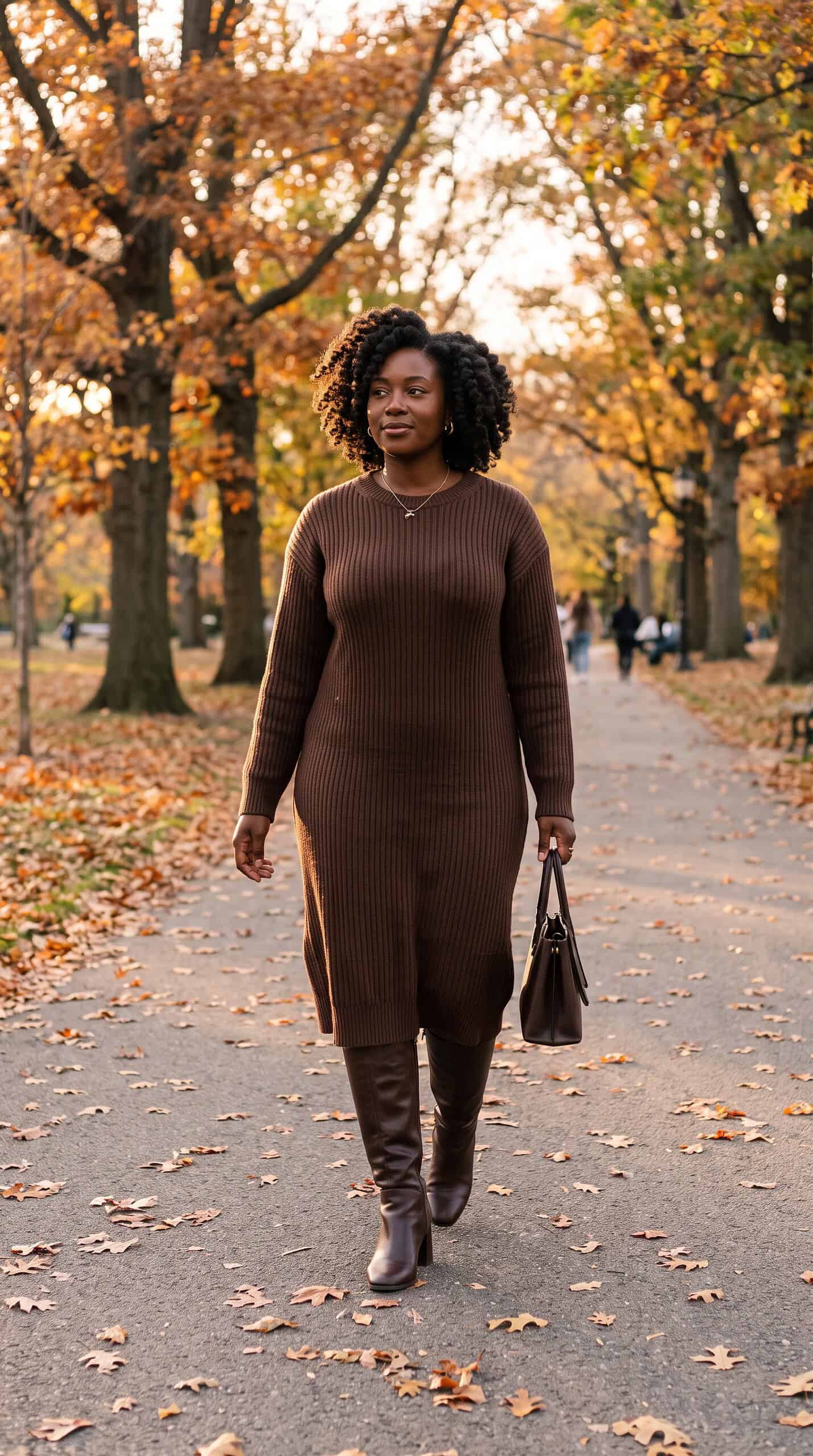 Chocolate Brown Sweater Dress and Knee-High Boots