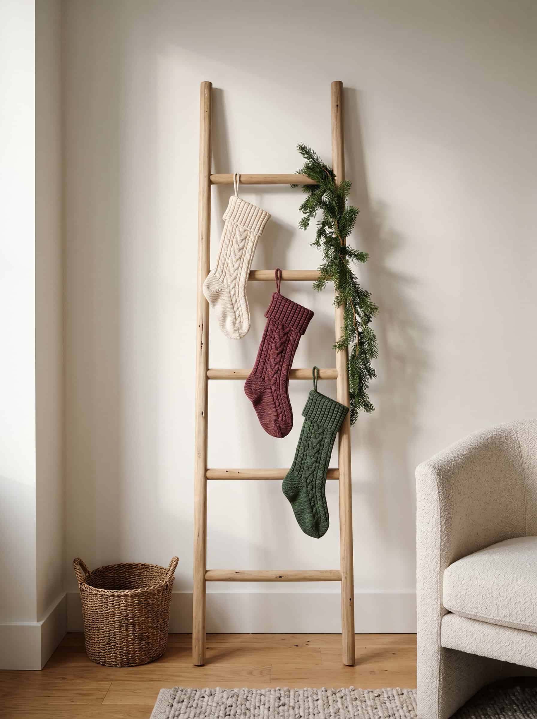 Christmas stockings on a ladder