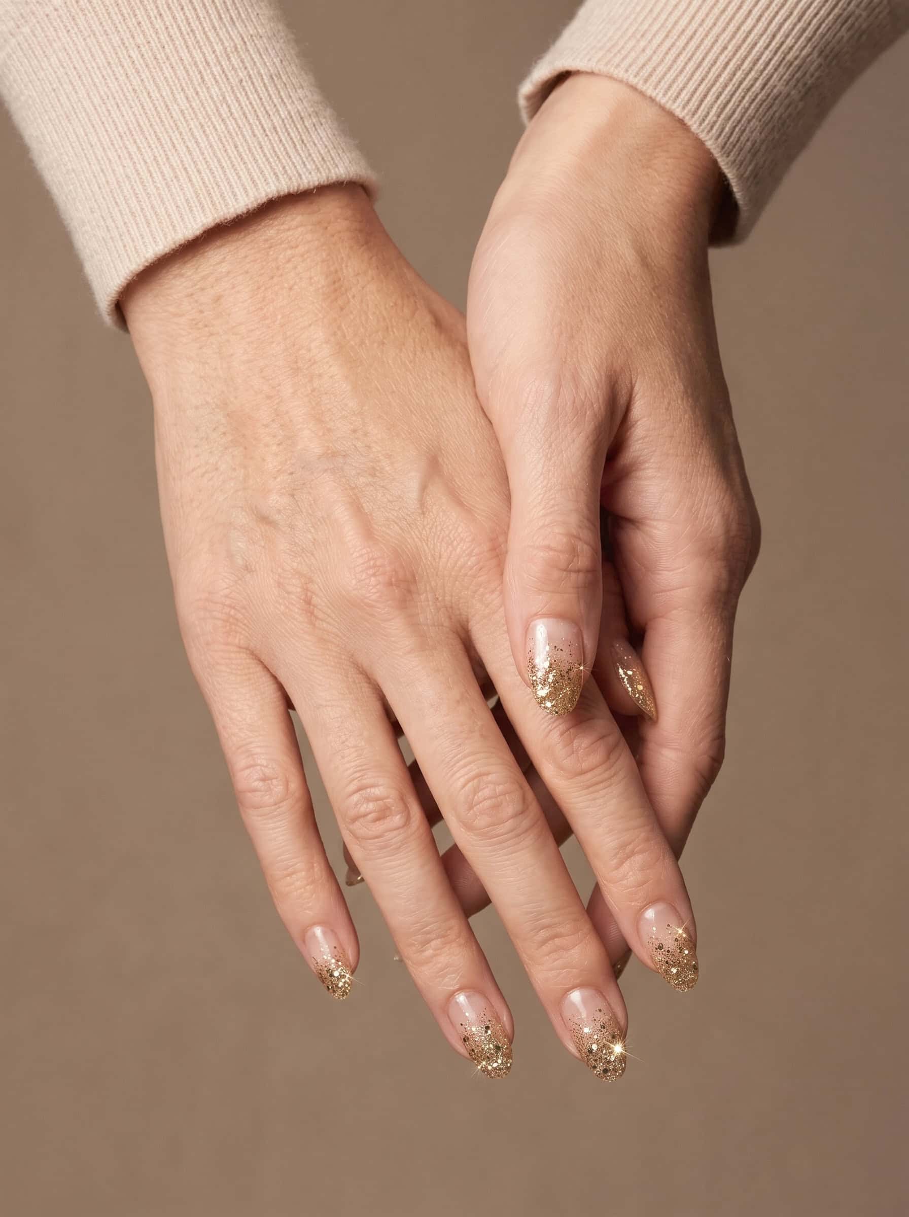 Champagne Nails With Gold Glitter Gradients