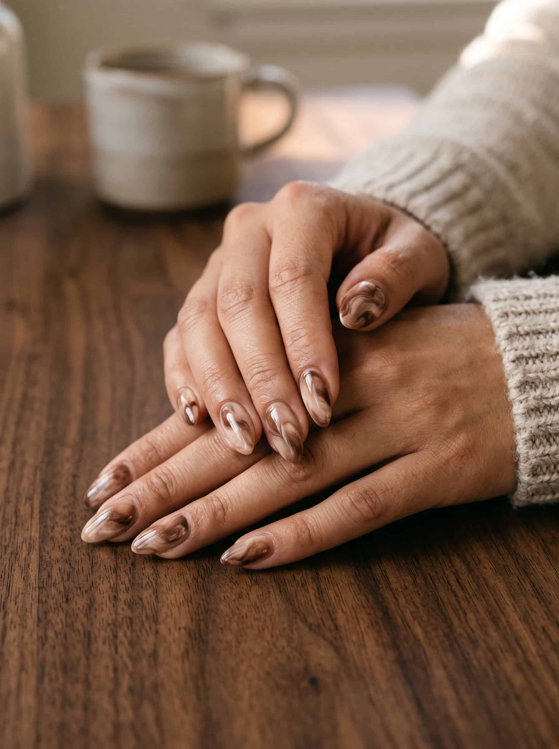 Hot Cocoa Marble Nails