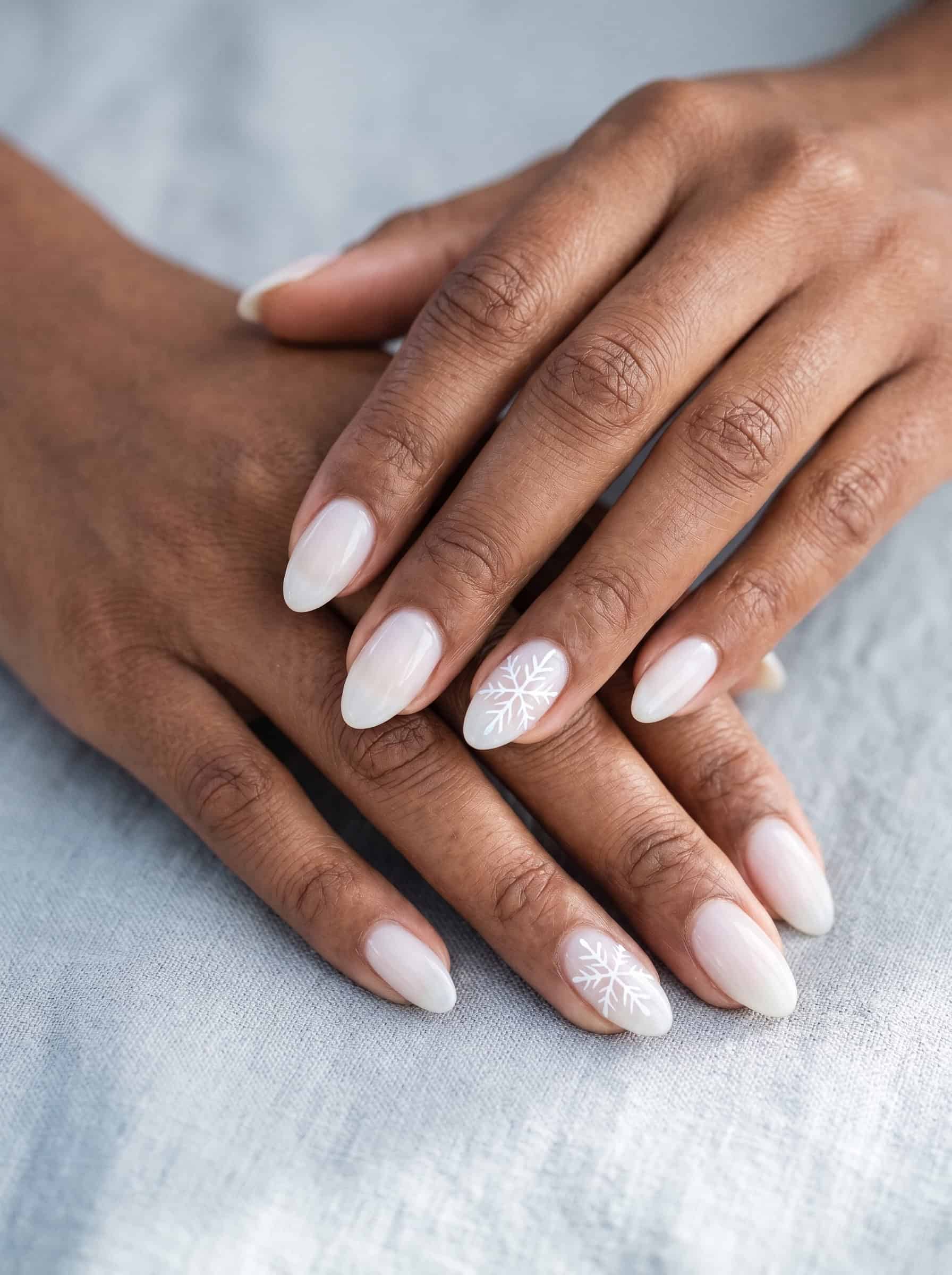 Milky White Nails With Fine Snowflakes