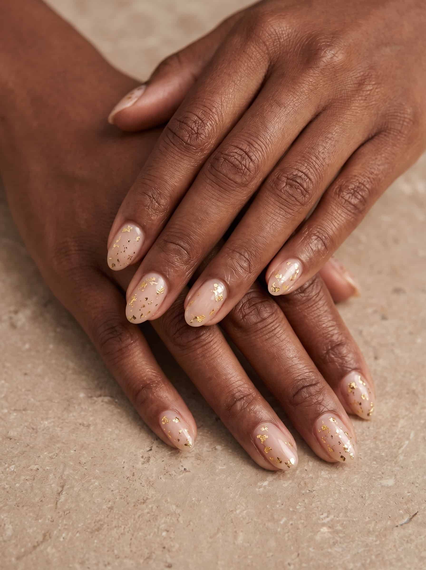 Nude Nails With Gold Foil
