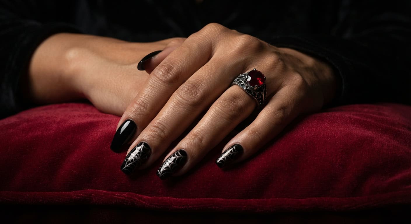 Spiderweb Halloween Nails