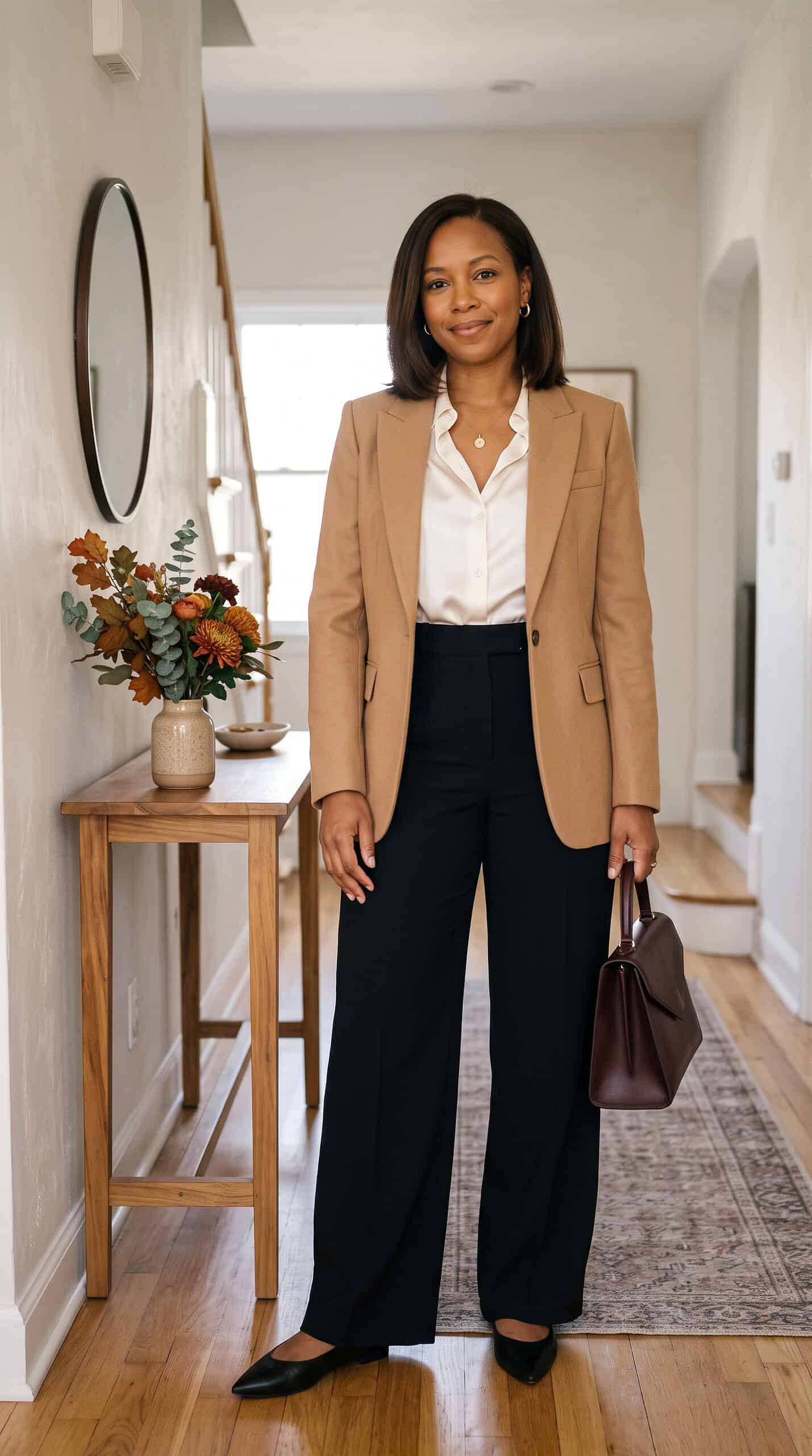 Tailored Black Trousers and an Ivory Blouse