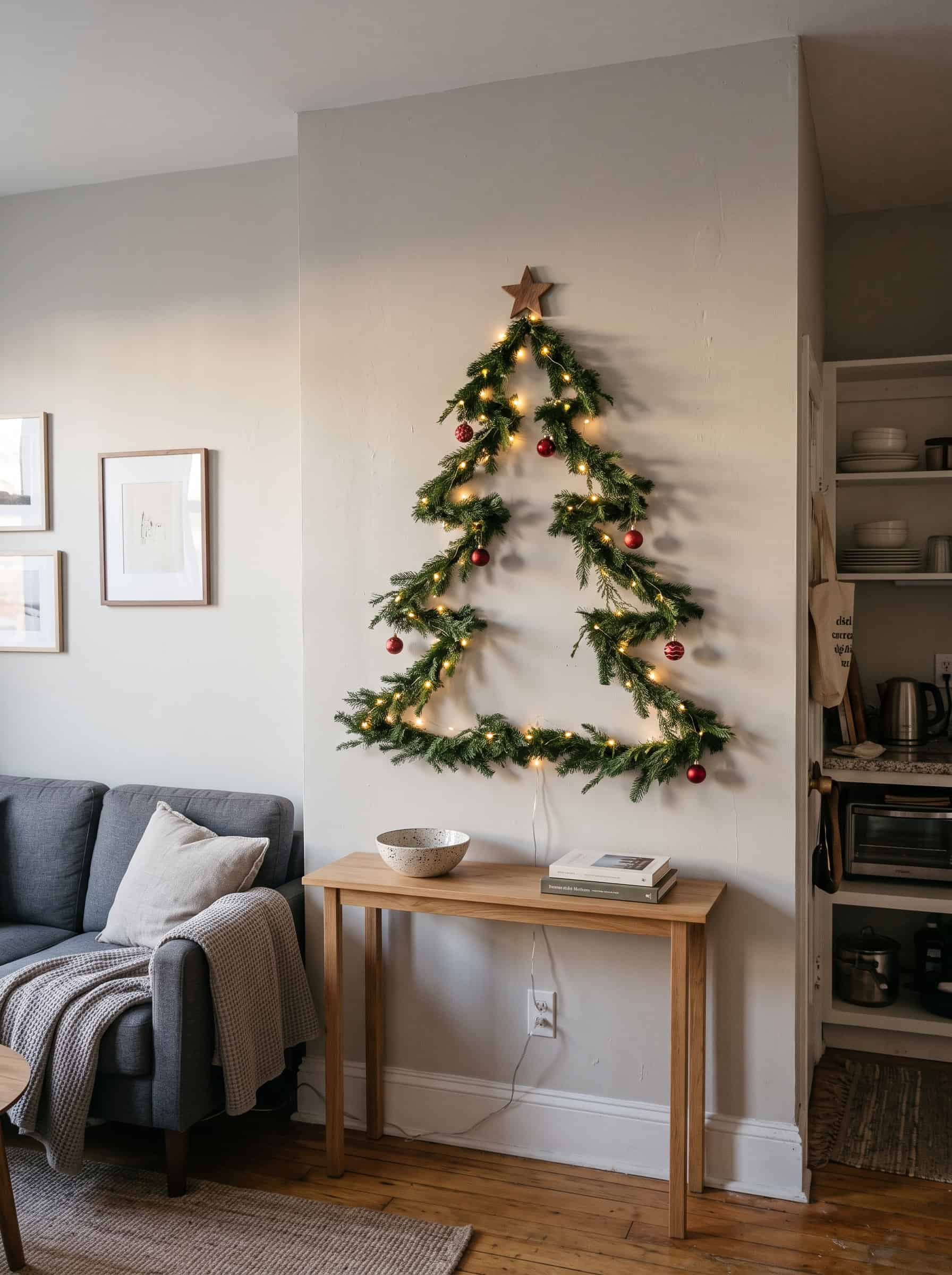 Christmas tree mounted on a wall
