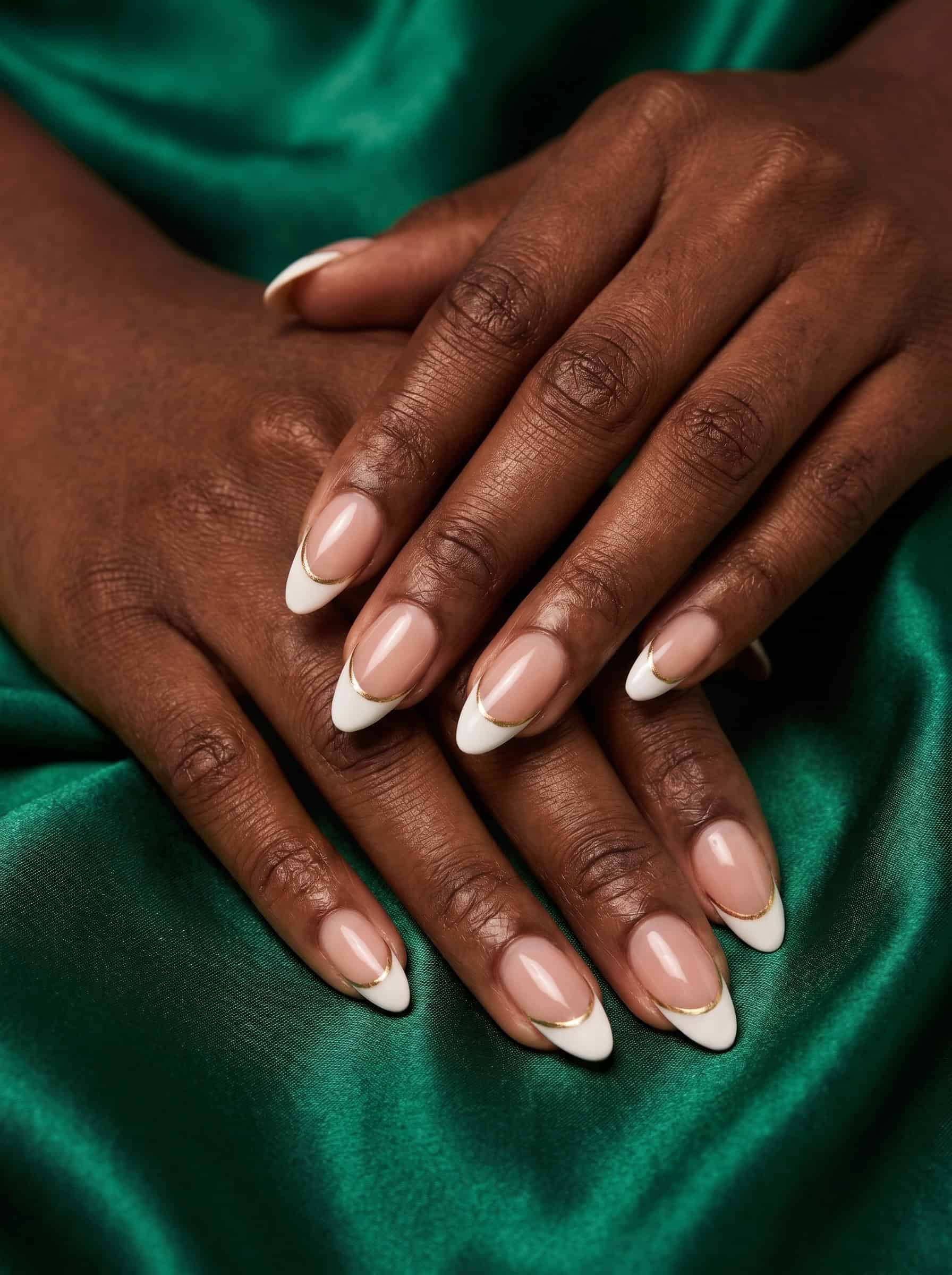 White French Tips With Gold Outlines